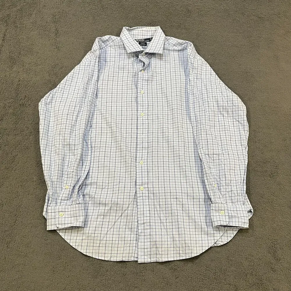 Polo by Ralph Lauren Philip Blue Plaid Button Down Dress Shirt Men's Sz 17 34/35